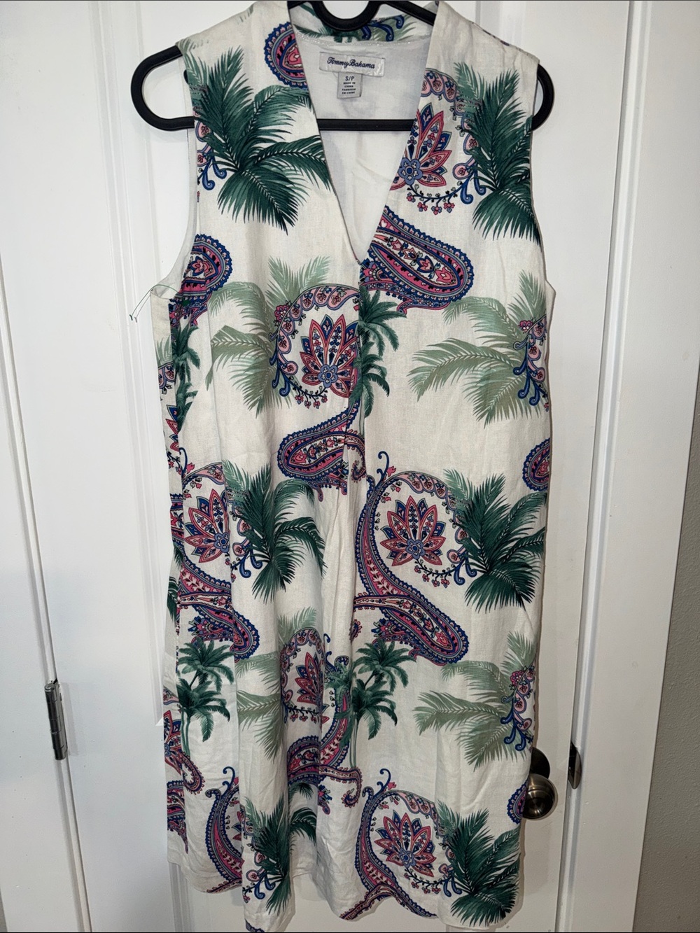 Tommy Bahama Cream Dress with Green Palm & Pink Paisley Print